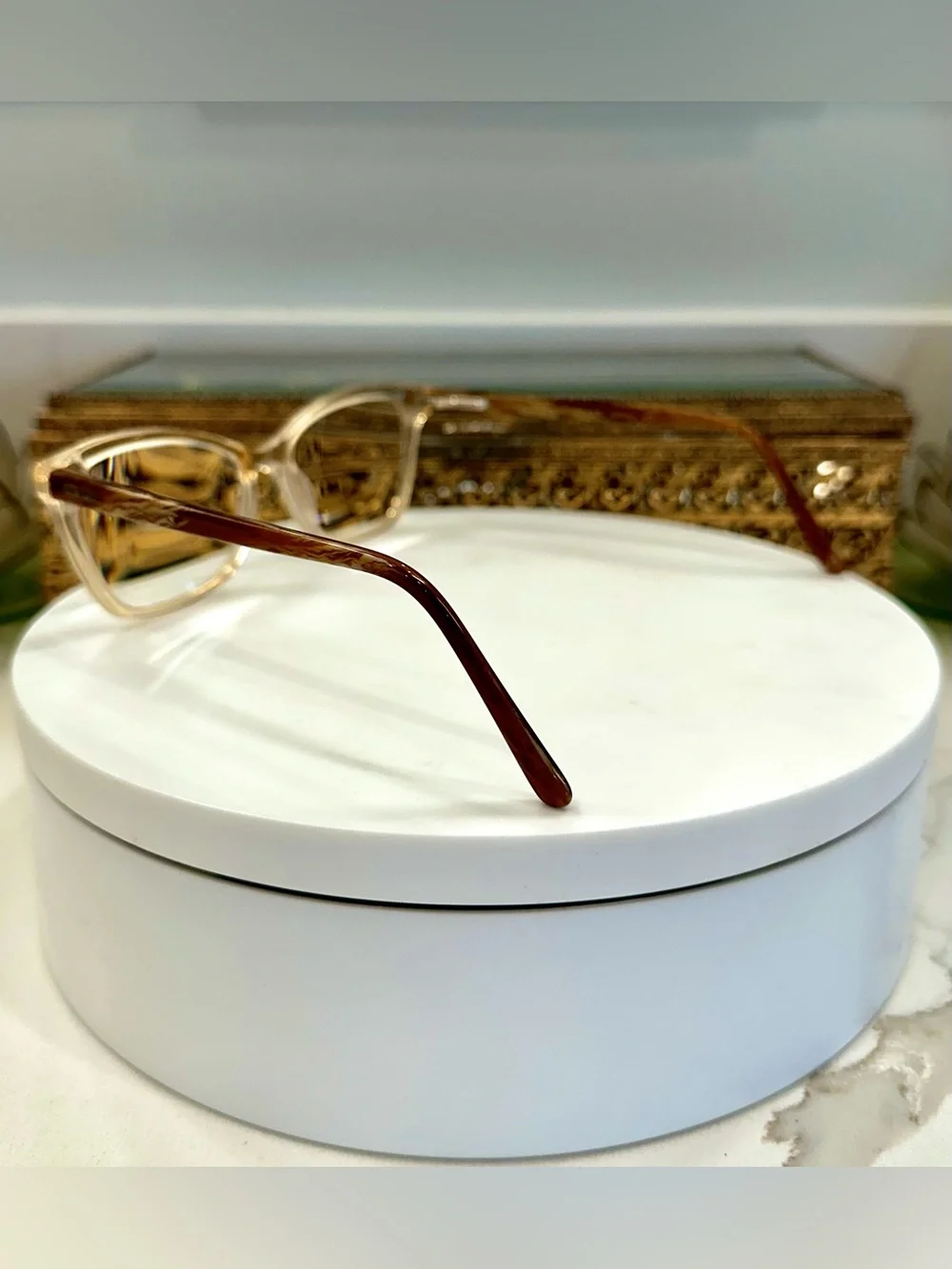 Via Spiga Dulcina Cat-Eye Champagne/Beige Crystal Rx Eyeglass Frames - VGUC